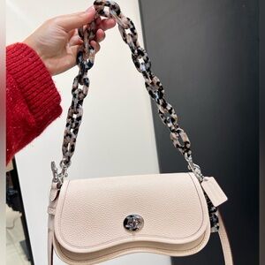 Elegant Cream Shoulder Bag with Patterned Strap